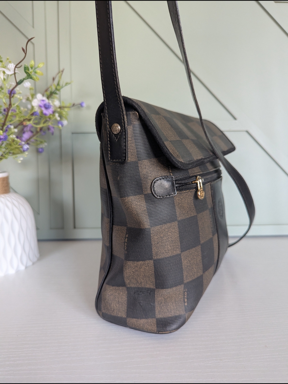 Fendi Brown and Black Checkerboard Crossbody Bag - Picture 5 of 17
